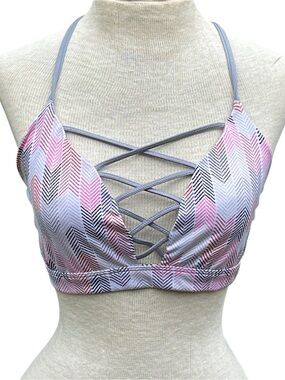 Victoria Sport Strappy Chevron Sports Bra in Pink & Gray size large